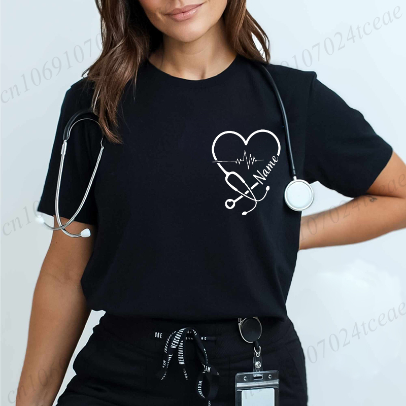 Women Fashion Names - カスタムナースパーソナライズシャツ、女性男性用新しい看護師登録済みTシャツ、名前入りTシャツ、夏のファッションユニセックスTシャツ