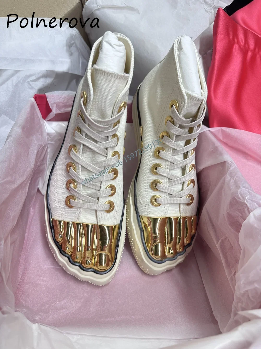Women'S Fashion Shoes - 女性用メタルトゥブーツ,5本指,ミックスカラー,クロス,レースアップ,ミッドカーフ,ゴールドベージュ,ソーイングファッションシューズ,ユニーク