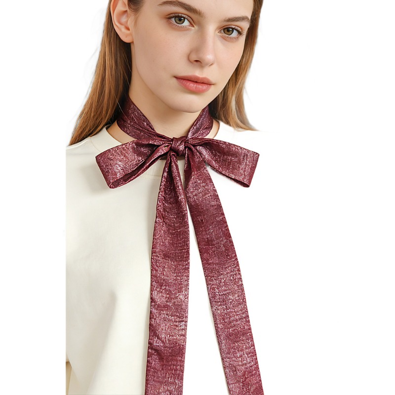 Women Fashion Necktie - 女性用光沢のあるスリムスカーフ 多機能ヘアバンド ネクタイ バッグストラップ ウエストサッシュ 装飾用細リボン