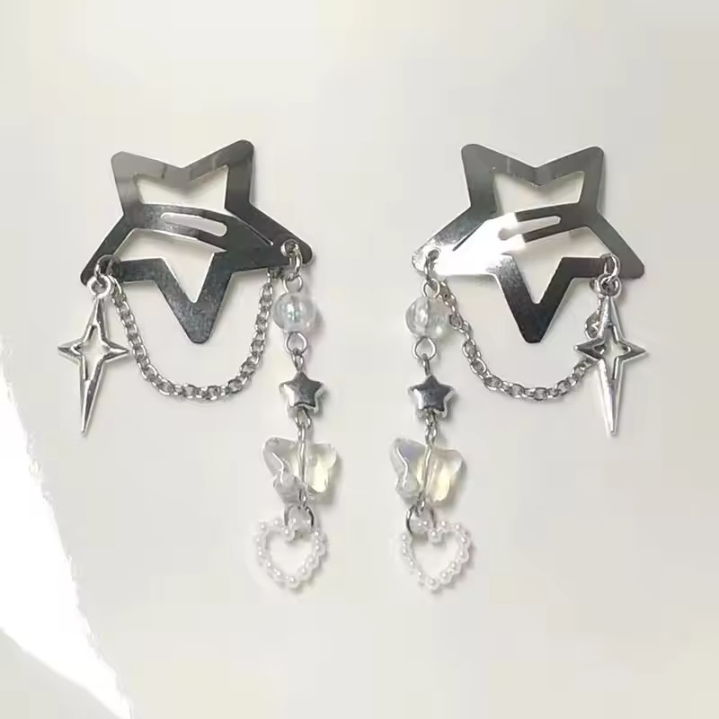 Women'S Fashion Korea - 2 個韓国新ファッション五芒星タッセルサイドヘアクリップ女性クリエイティブ手作りスウィートガールヘア Y2k 蝶ヘアピン