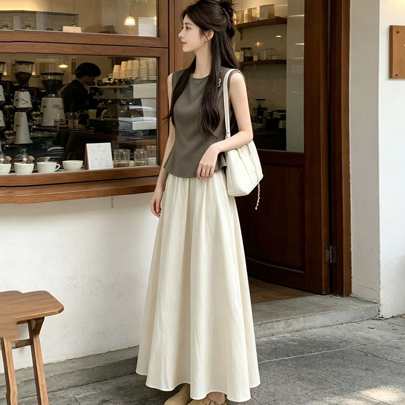 Women'S Fashion Vest Tops - 2026年夏 ジェントルフラワー ウエストシンチング ベストスカートセット レディース 韓国風