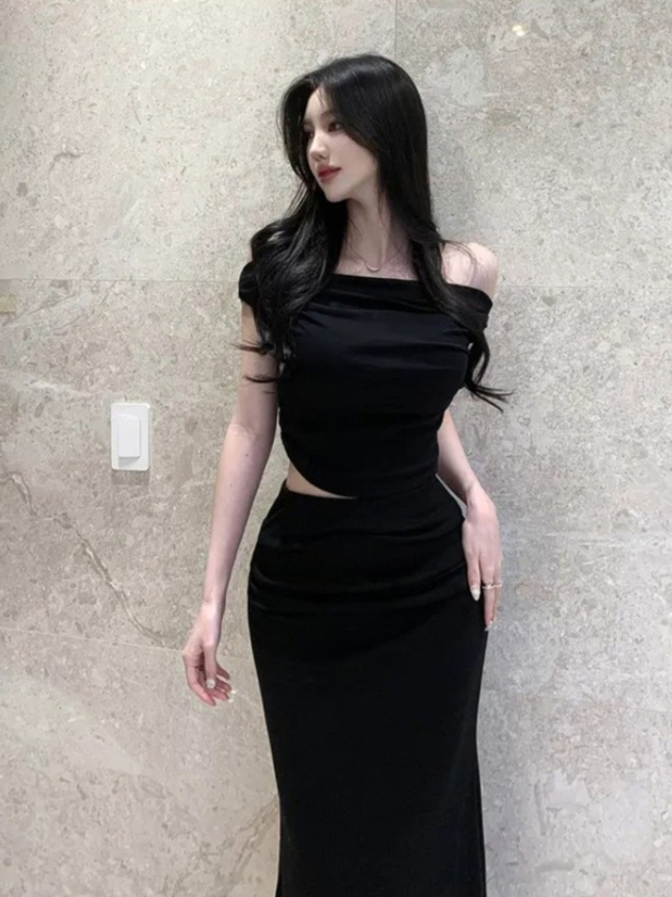 Women'S Fashion Korea - 2026年新作 韓国 龍潭(龍潭) 二点セット スリムフィット ドレープネック