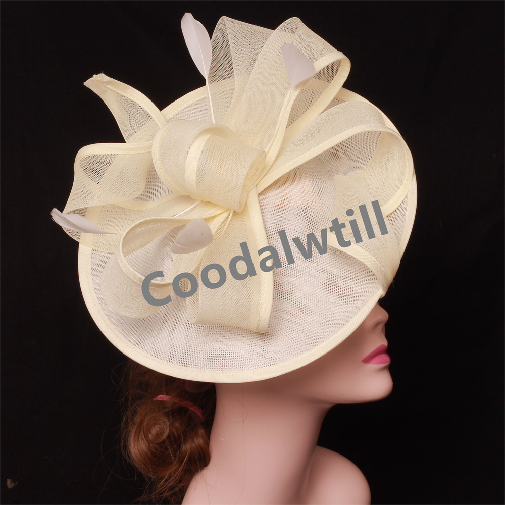 Women'S Fashion Kentucky Derby - 結婚式のブライダルハット、女性用フェザー付きパーティーティーヘッドピース、カクテルドレス、エレガントなケンタッキーダービーキャップ