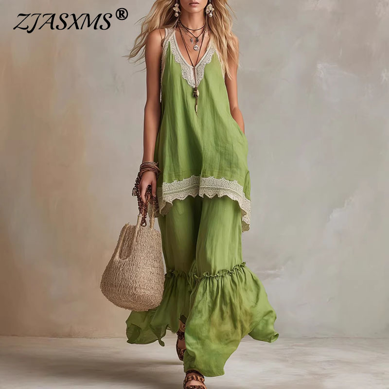 女性用レーストリム2ピースマッチングセットVネックノースリー - Lace Trim Cami のレビューと価格