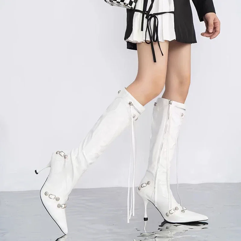 女性のセクシーなブーツポインテッドトゥハイヒールの靴秋の新フ - Women'S Fashion Knee High Boots のレビューと価格