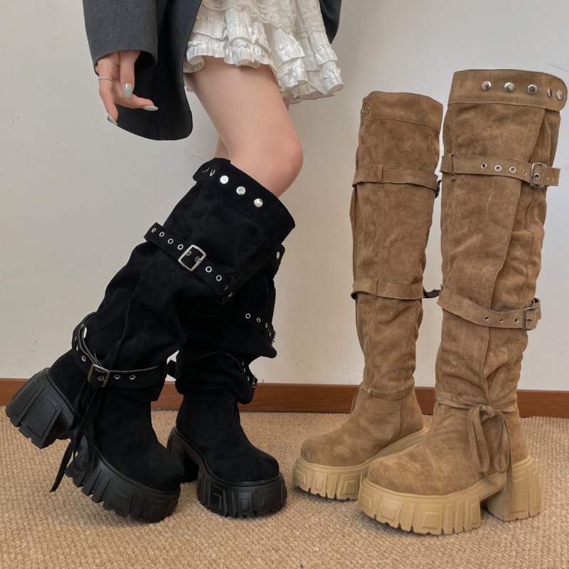 2026年ファッションパンクスタイルバックルストラップレディ - Women'S Fashion Knee High Boots のレビューと価格