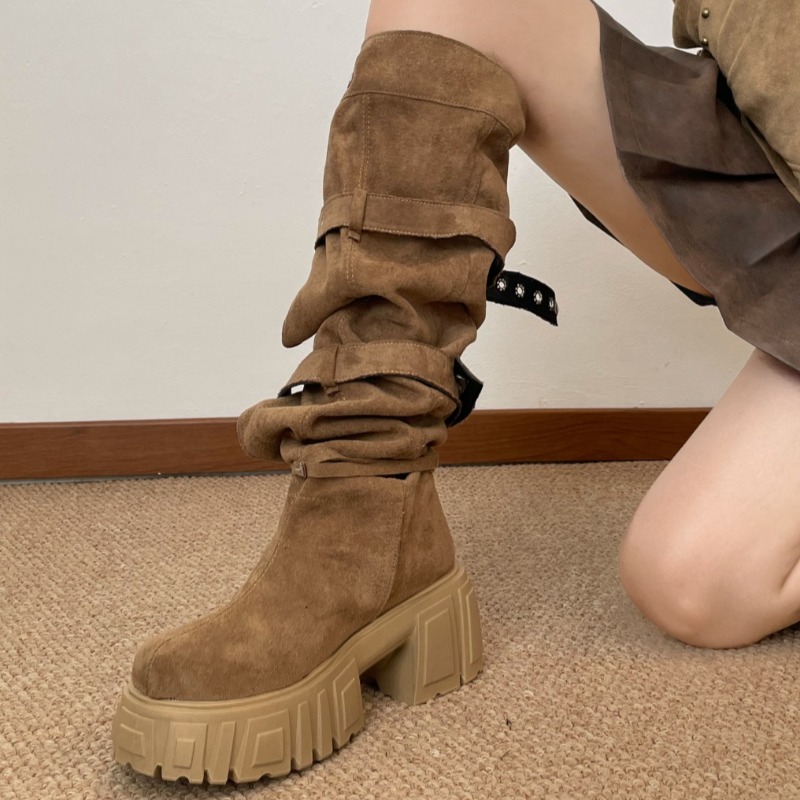 2026年ファッションパンクスタイルバックルストラップレディ - Women'S Fashion Knee High Boots のレビューと価格