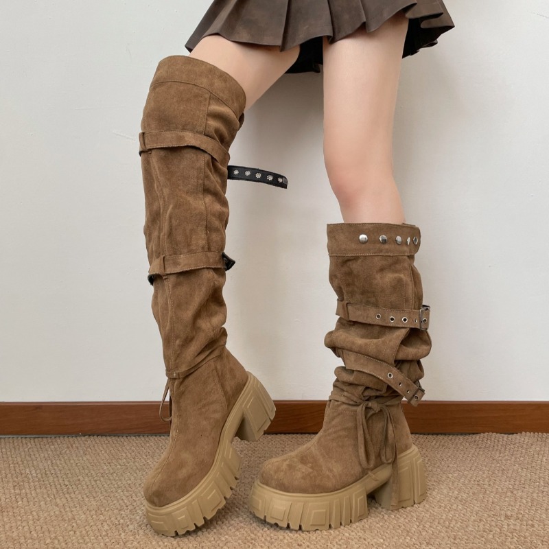 2026年ファッションパンクスタイルバックルストラップレディ - Women'S Fashion Knee High Boots のレビューと価格