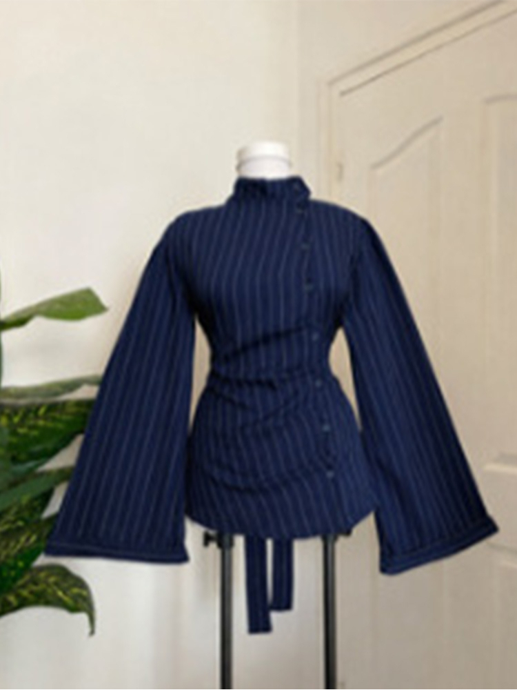レディース、長袖、縦ストライプ、ハイネック、アシンメトリー、 - Women Fashion Necktie のレビューと価格