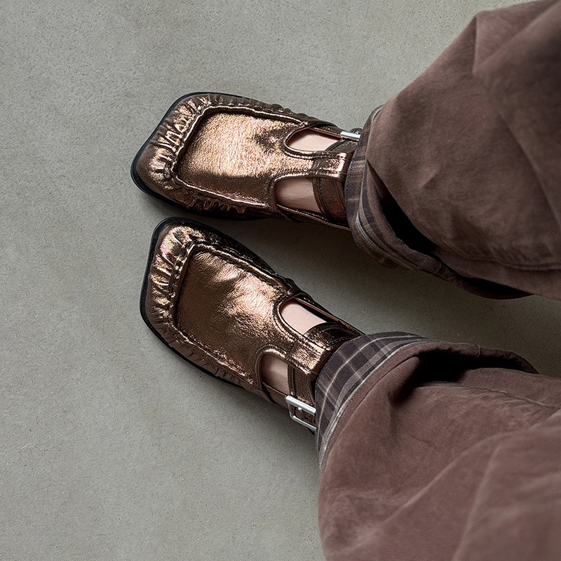 新しい春/秋の本革の女性の靴ファッションレトロスクエアトゥシ - Women'S Fashion Shoes のレビューと価格