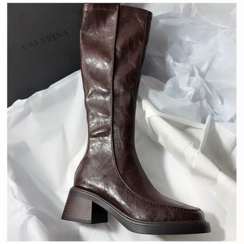 ラウンドトゥ厚底ロングブーツ（女性用）、2026年秋新作ハイ - Women'S Fashion Knee High Boots のレビューと価格