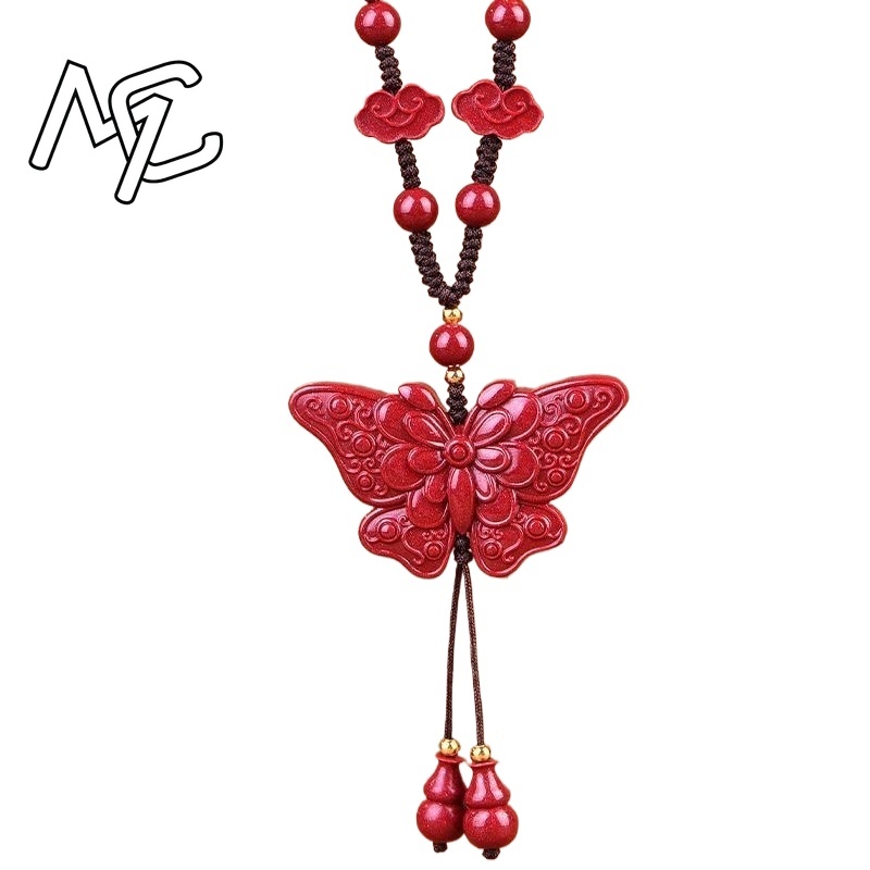 ファッションレッド辰砂翡翠蝶ペンダントネックレスジュエリー中 - Women'S Fashion Jewellery のレビューと価格