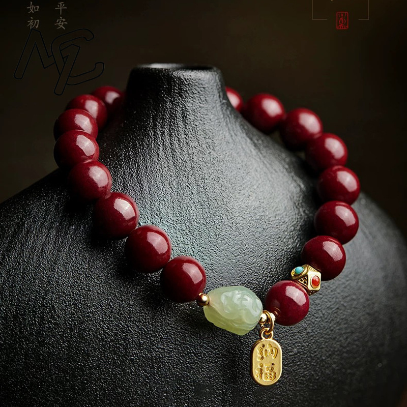 カスタマイズされた天然赤有機辰砂貔貅ブレスレットビーズアクセ - Women'S Fashion Jewellery のレビューと価格