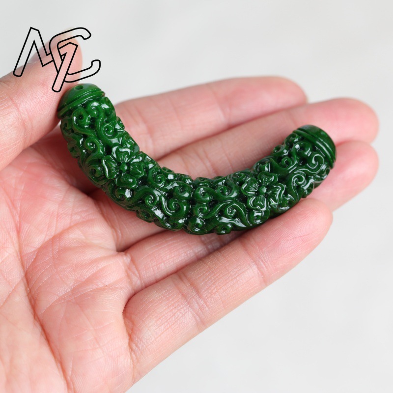 1pc ナチュラル A グリーン翡翠ドラゴン曲げストリップ  - Women'S Fashion Jewellery のレビューと価格