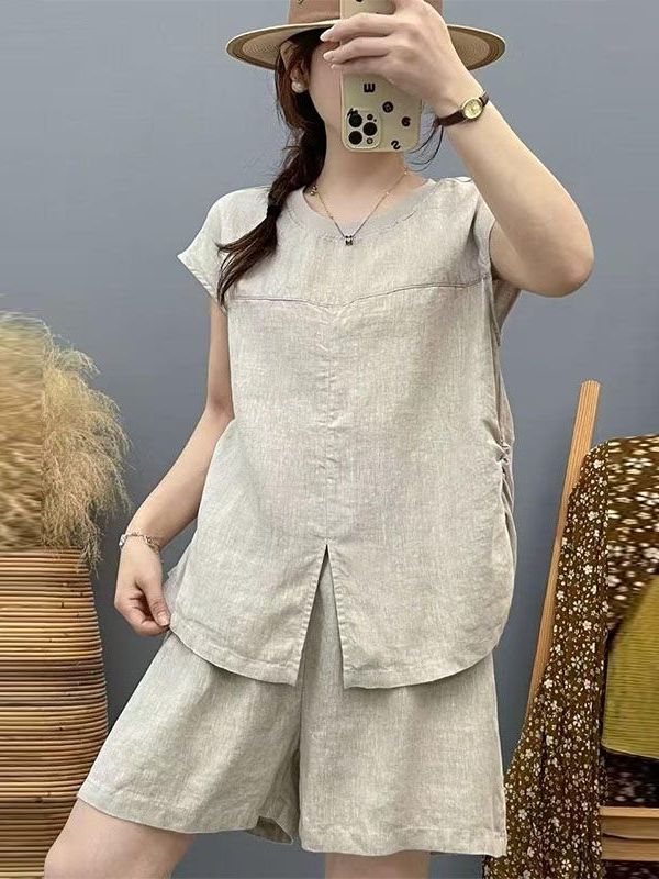 高級綿麻セット女性夏ルーズカジュアル薄型通気性ファッションス - Women Fashion Over The Years のレビューと価格