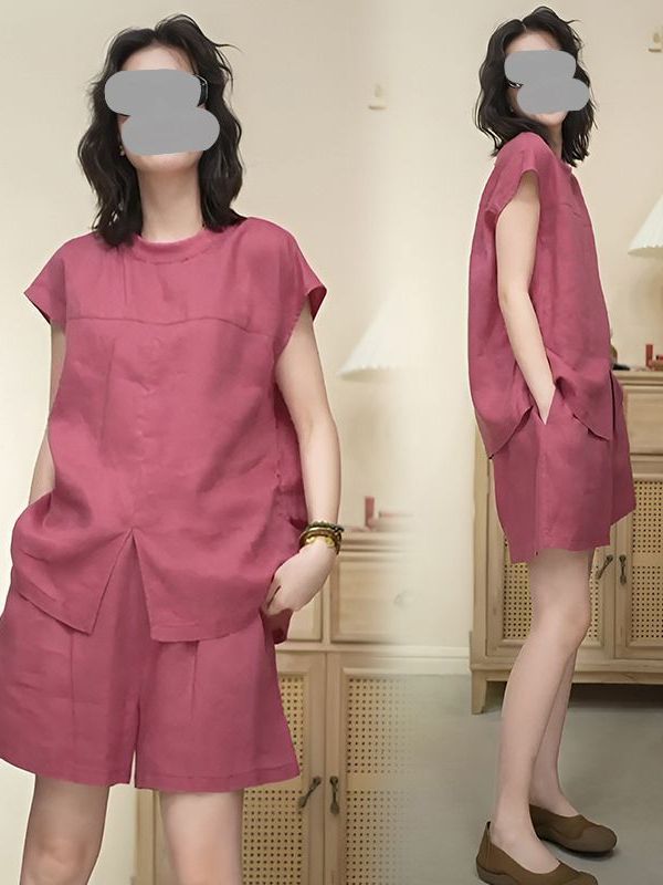 高級綿麻セット女性夏ルーズカジュアル薄型通気性ファッションス - Women Fashion Over The Years のレビューと価格
