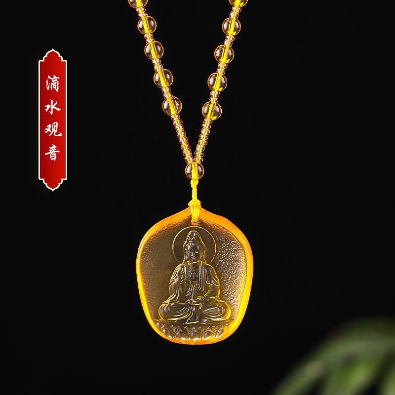 中国の黄色の結晶水滴観音菩薩ペンダントジュエリーファッション - Women'S Fashion Jewellery のレビューと価格
