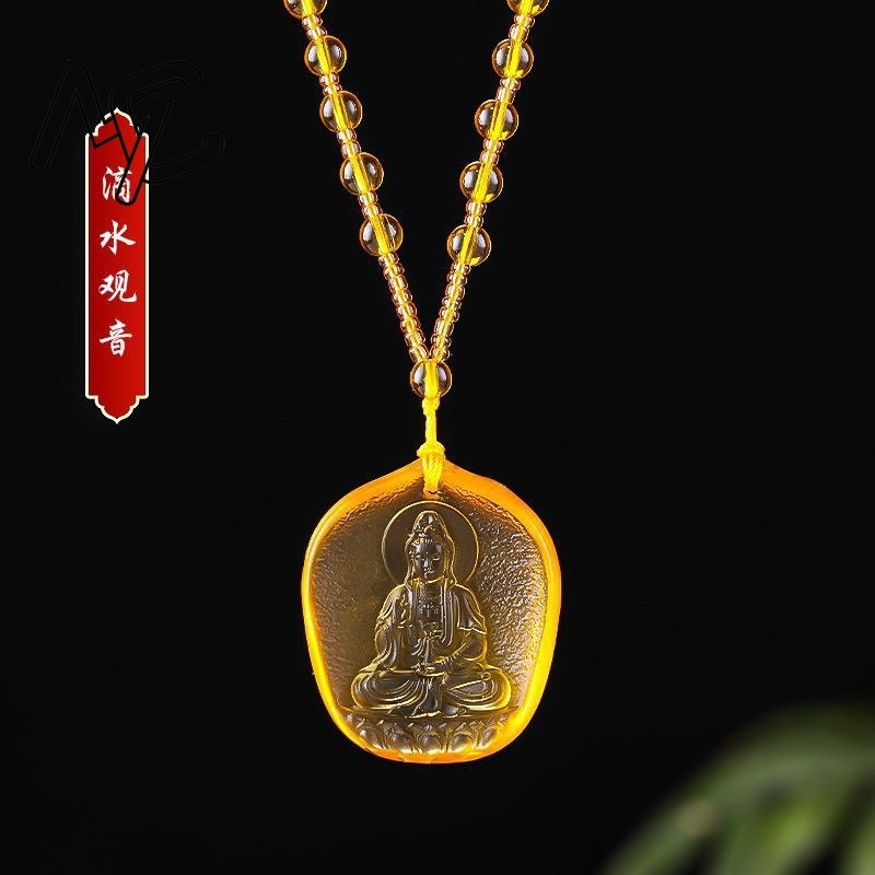 中国の黄色の結晶水滴観音菩薩ペンダントジュエリーファッション - Women'S Fashion Jewellery のレビューと価格