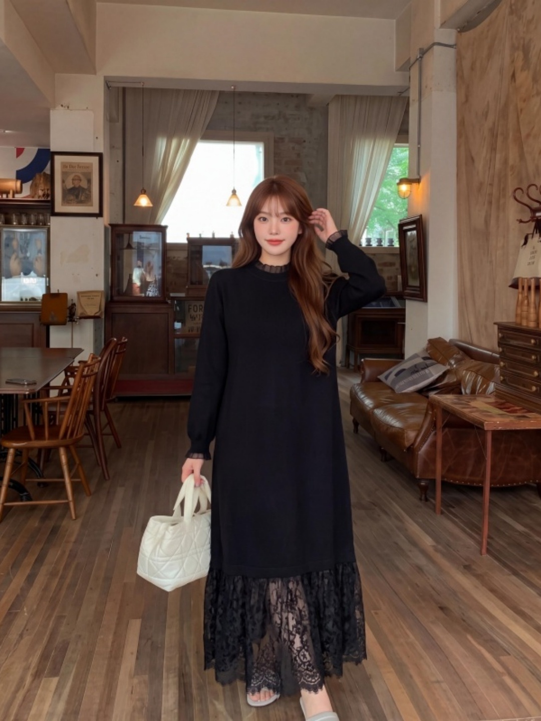 プラスサイズのレース裾ニットドレスカジュアルハイウエストAラ - Women Fashion Over The Years のレビューと価格